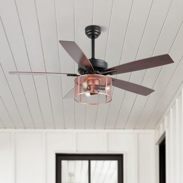 Max 52" Farmhouse Industrial Iron/Wood Mobile-App/Remote-Controlled LED Ceiling Fan - JONATHAN Y